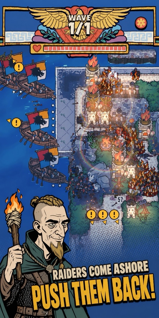 Longships landing raiders on the shore